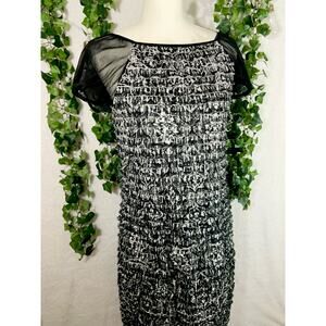 Cato Black and White Sheer Sleeves Fringe Dress Women's size Small